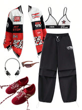 Women's Spring Sportswear Going Out Graphics Sports Bra With Coasters And Parachute Pants Two Piece Outfits